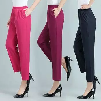 Женские летние тонкие прямые брюки, однотонные черные брюки, летние брюки с высокой талией XL чёрный