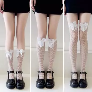 Женские летние тонкие сексуальные тонкие чулки-сетка с бантом 1 pair