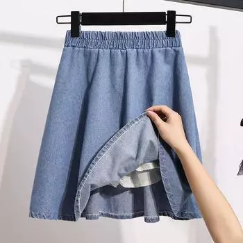 Женские летние тонкие свободные удобные брюки юбка однотонные повседневные джинсовые шорты с плетением 5XL синий