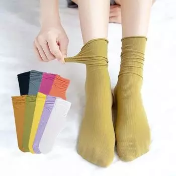 Женские летние тонкие вязаные носки до середины икры, удобные дышащие однотонные носки Harajuku, модные носки ярких цветов в Instagram, универсальные белый