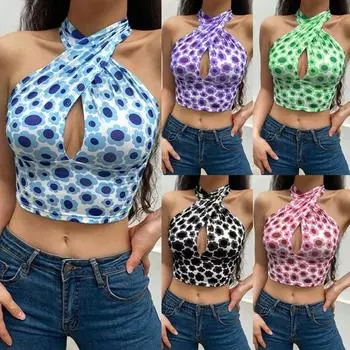 Женские летние топы без рукавов с цветочным принтом, сексуальный жилет, топ больших размеров, бюстье, бюстгальтер, топ, камзол L чёрный