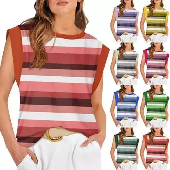 Женские летние топы без рукавов с круглым вырезом и принтом, повседневные модные футболки, базовая модная милая футболка с короткими рукавами L синий