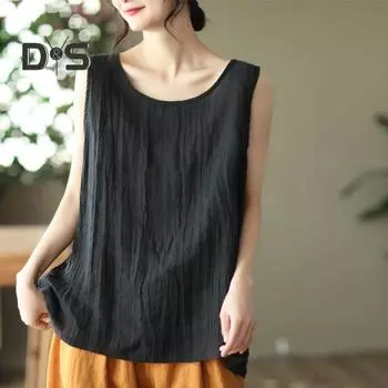 Женские летние топы без рукавов с круглым вырезом, однотонный жилет, свободный крой, легкие дышащие повседневные майки L трава зеленый