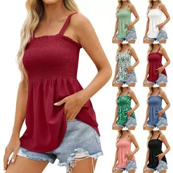 Женские летние топы без рукавов с оборками и бюстом S чёрный