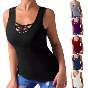 Женские летние топы без рукавов с открытой грудью и цветными блоками, рубашки с разрезом по бокам L чёрный