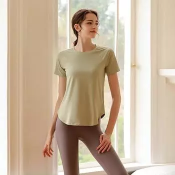 «Женские летние топы для йоги премиум-класса: Легкие, быстросохнущие футболки для фитнеса с короткими рукавами и свободные блузки с сетчатой спинкой.