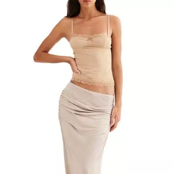 Женские летние топы-камильяры, без рукавов, квадратный вырез, бант спереди, кружевная майка в стиле пэчворк S синий