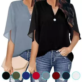 Женские летние топы, модные шифоновые блузки с v-образным вырезом, повседневные однотонные расклешенные футболки с короткими рукавами 3XL белый