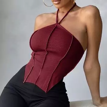 Женские летние топы на бретельках с лямкой на бретельках, облегающий облегающий сексуальный жилет с открытой грудью и бретельками на груди, тонкий жилет с открытым пупком для женщин L оранжевый