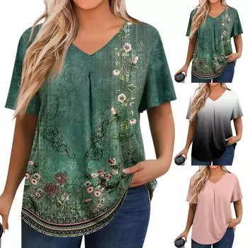 Женские летние топы, повседневные, с оборками, коротким рукавом, круглым вырезом, свободные, плиссированные футболки L чёрный