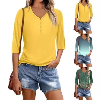 Женские летние топы, повседневные, с оборками, коротким рукавом, круглым вырезом, свободные, плиссированные футболки L темно-зеленого