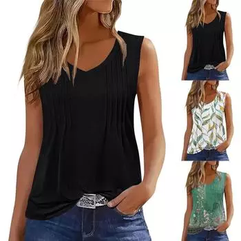 Женские летние топы, повседневные, с оборками, коротким рукавом, круглым вырезом, свободные, плиссированные футболки L чёрный