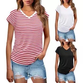 Женские летние топы, повседневные, с оборками, коротким рукавом, круглым вырезом, свободные, плиссированные футболки L чёрный