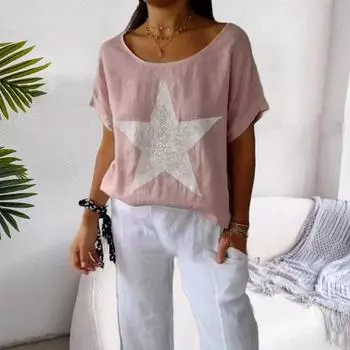 Женские летние топы с короткими рукавами и круглым вырезом, футболка с принтом звезд Hot Drill, свободный покрой, повседневная футболка, повседневная одежда S светло-зеленый