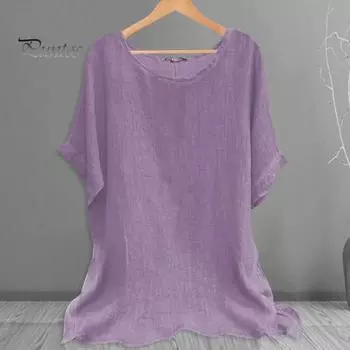 Женские летние топы с круглым вырезом и короткими рукавами, свободная футболка, однотонный пуловер средней длины, уличная одежда L фиолетовый