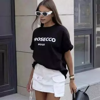 Женские летние топы с круглым вырезом и коротким рукавом с буквенным принтом, футболка свободного кроя, впитывающая пот, повседневная футболка, уличная одежда L серый