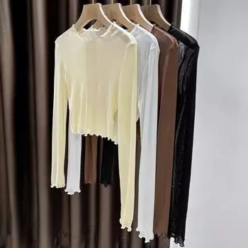 Женские летние топы с круглым вырезом и длинным рукавом, сетчатые топы с защитой от солнца, внутренние топы для повседневной носки M кофейный