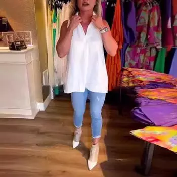 Женские летние топы с лацканами и v-образным вырезом без рукавов, однотонные свободные рубашки, плиссированные сзади, тонкие пуловеры, топы 2XL розы красного