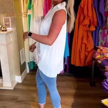 Женские летние топы с лацканами и v-образным вырезом без рукавов, однотонные свободные рубашки, плиссированные сзади, тонкие пуловеры, топы M чёрный