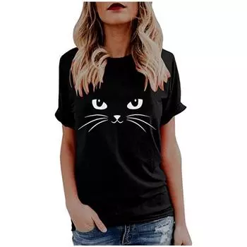 Женские летние топы с милым кошачьим принтом, футболки с короткими рукавами, блузка