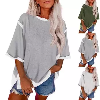 Женские летние топы, свободные повседневные рубашки, свободный крой, футболки с коротким рукавом L чёрный