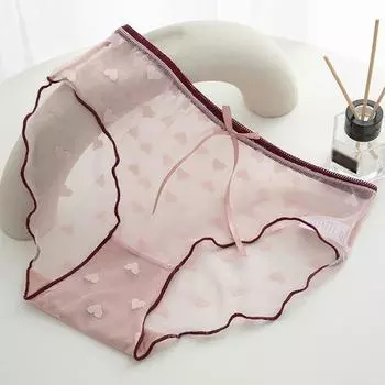 Женские летние трусы принцессы в стиле кавай для девочек, милые кружевные прозрачные хлопковые трусики с внутренней промежностью, сексуальное тонкое дышащее нижнее белье для девочек L