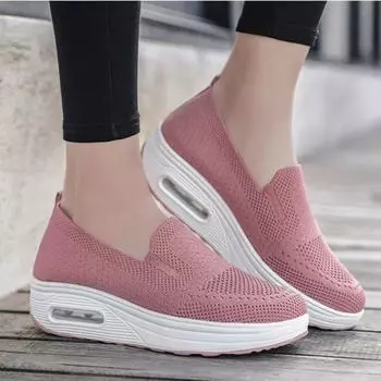 Женские летние туфли Air Cushion Mesh Slip-On 2023 года: Легкие повседневные кроссовки Flying Woven 36 коричневый
