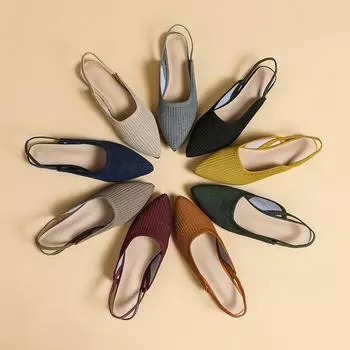 Женские летние туфли большого размера с острым носком и плоской подошвой, повседневные однотонные вязаные сандалии с открытым носком, размер 34-43 34 чёрный