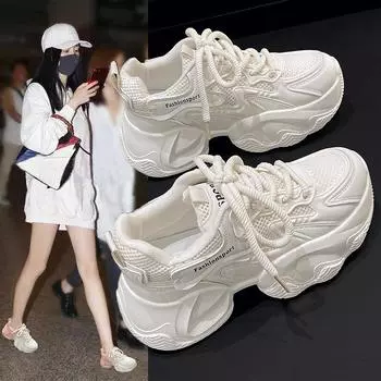 Женские летние туфли Daddy Shoes с толстой подошвой, увеличивающие рост, повседневные спортивные туфли с одной сеткой, дышащие, цветные, белые туфли 35 розовый