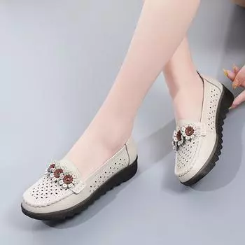 Женские летние туфли Hollow Flat Bean 35 белый