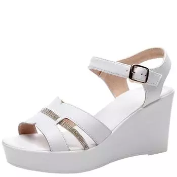 Женские летние туфли из натуральной кожи со стразами на каблуке, женские босоножки на танкетке, размер платформы 33-43, 6 см, 8 см, 10 см, 12 см 33