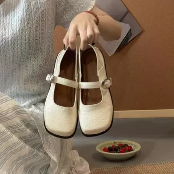 Женские летние туфли-лодочки с мягкой подошвой, новая модная ретро-модель, под юбку, Мэри Джейн на плоской подошве, маленькие кожаные туфли 35