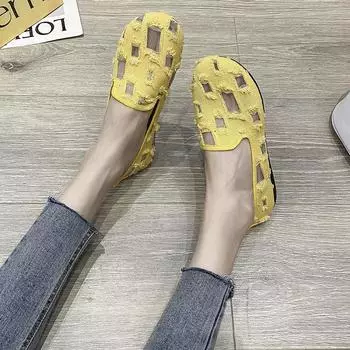 Женские летние туфли на плоской подошве из дышащей сетки, мягкие эспадрильи на плоской подошве, новые женские туфли без шнуровки, лоферы 35 жёлтый