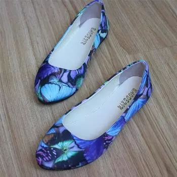 Женские летние туфли на плоской подошве, туфли больших размеров с принтом бабочки 37 чёрный