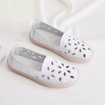 Женские летние туфли на плоской подошве, женские мокасины из натуральной кожи, женские туфли-лодочки, балетки с бантом, размер женской обуви 35-43 35 белый
