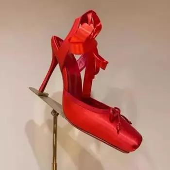 Женские летние туфли на высоком каблуке для женщин с квадратным носком и тонким каблуком, туфли-лодочки с бабочкой, сексуальные женские свадебные туфли с ремешком на щиколотке 35