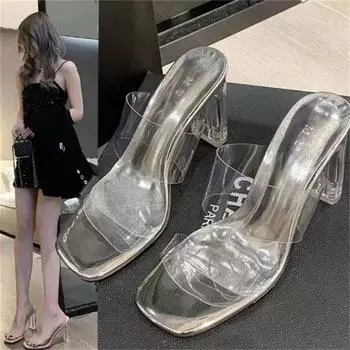 Женские летние туфли на высоком каблуке с кристаллами, повседневные однотонные прозрачные сандалии из цельного куска ткани 34-41 38