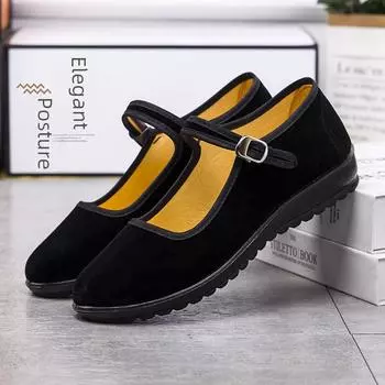 Женские летние туфли Old Beijing из дышащей ткани на плоской подошве, мягкая нескользящая подошва, черные танцевальные и рабочие туфли 36