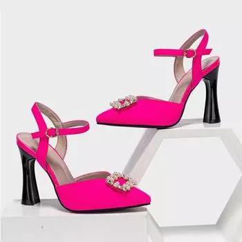 Женские летние туфли с острым носком и розовым жемчугом, большие размеры, туфли на высоком каблуке с ремешком на щиколотке, элегантные туфли-лодочки отличного качества 5