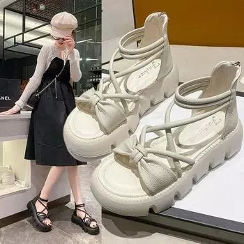 Женские летние туфли с высоким берцем, женские сандалии в римском стиле на мягкой подошве, обувь на плоской подошве 35 чёрный