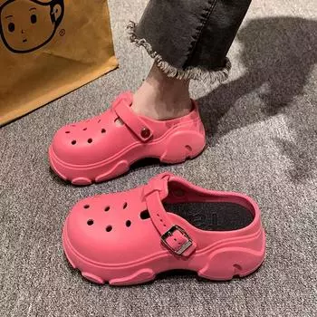 Женские летние туфли-сабо, верхняя одежда, толстая подошва, увеличенная высота, новые модные пляжные сандалии с закрытым носком 36-37 чёрный