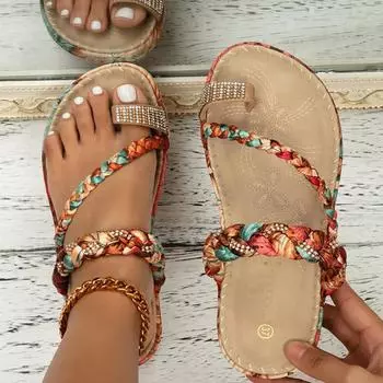 Женские летние туфли со стразами, бохо-стиль, эластичный ремешок на щиколотке, повседневные босоножки с открытым носком 41