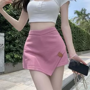 Женские летние юбки с высокой талией розового цвета, корейские нестандартные мини-юбки Y2K S чёрный