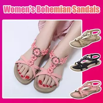 Женские летние удобные повседневные пляжные сандалии на платформе в богемном стиле с бисером 36 чёрный