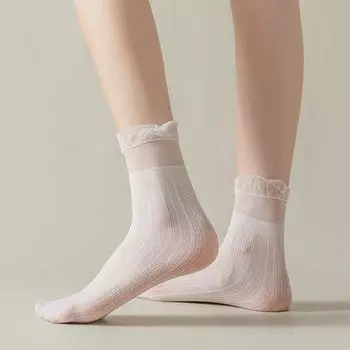 Женские летние ультратонкие кружевные чулки средней длины Mu Ruan — износостойкие, прозрачные, с кристаллами, препятствующими зацеплению. OPP bag