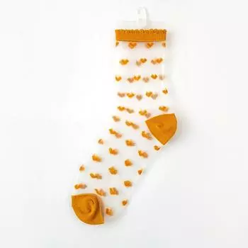 Женские летние ультратонкие прозрачные кружевные носки в горошек из хрустального шелка с принтом сердечек, японские каваи, милые носки с оборками EUR 34-39