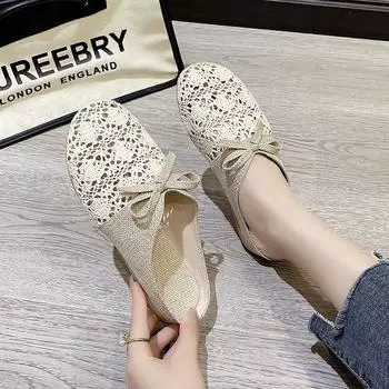 Женские летние универсальные тапочки с дышащей и нескользящей сеткой, льняной хлопчатобумажной тканью, полутапочки, классные тапочки для женщин 35