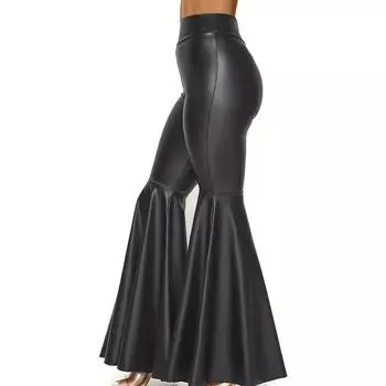 Женские летние узкие длинные расклешенные брюки с высокой талией S чёрный