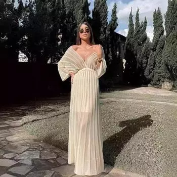 Женские летние узкие полые платья с v-образным вырезом и шалью S белый