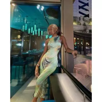 Женские летние узкие повседневные платья без рукавов с принтом S зелёный